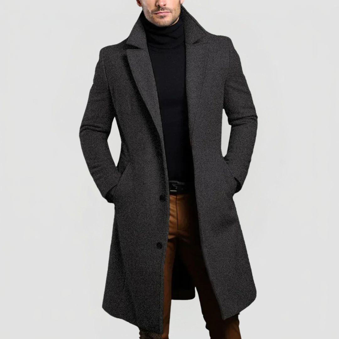 Men's Slim Fit Long Coat with Notch Lapel