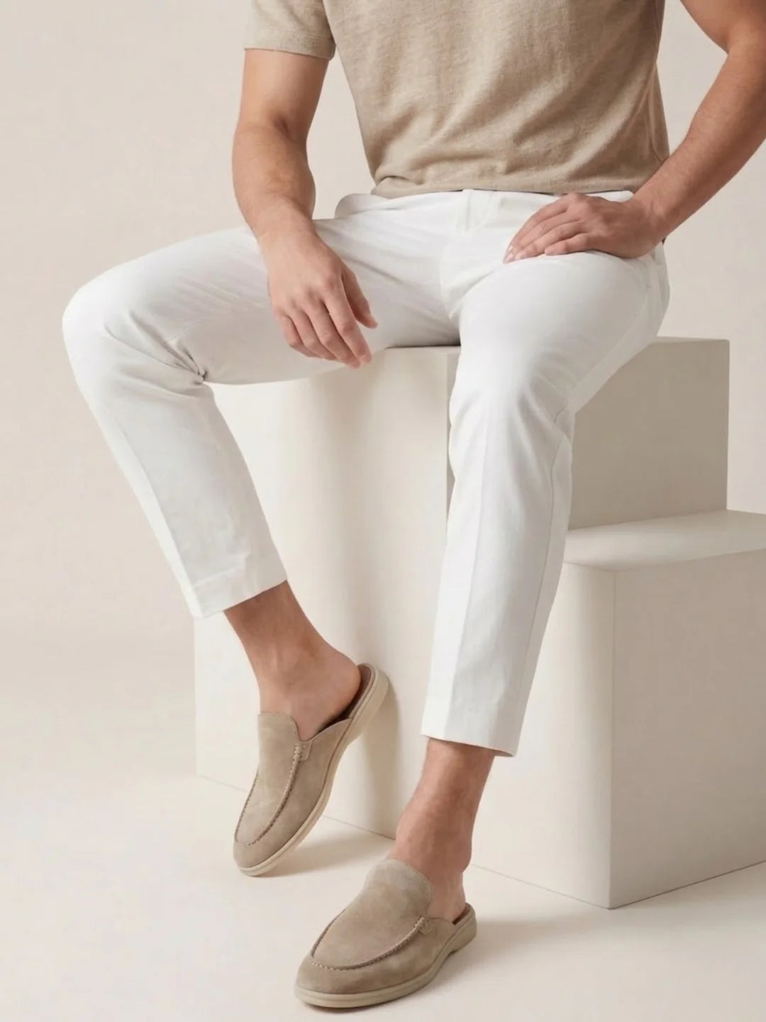 Men's Slip-On Mules with Open Heel and Stitched Detail
