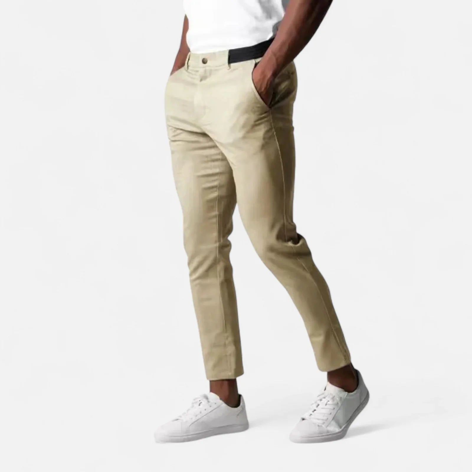 Men's Stretch Trousers with Elasticated Waist and Slim Fit