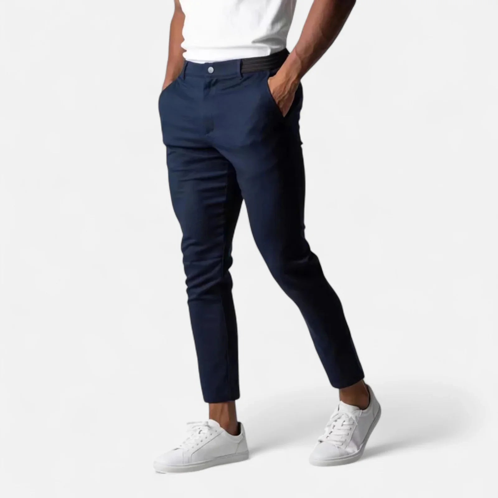 Men's Stretch Trousers with Elasticated Waist and Slim Fit