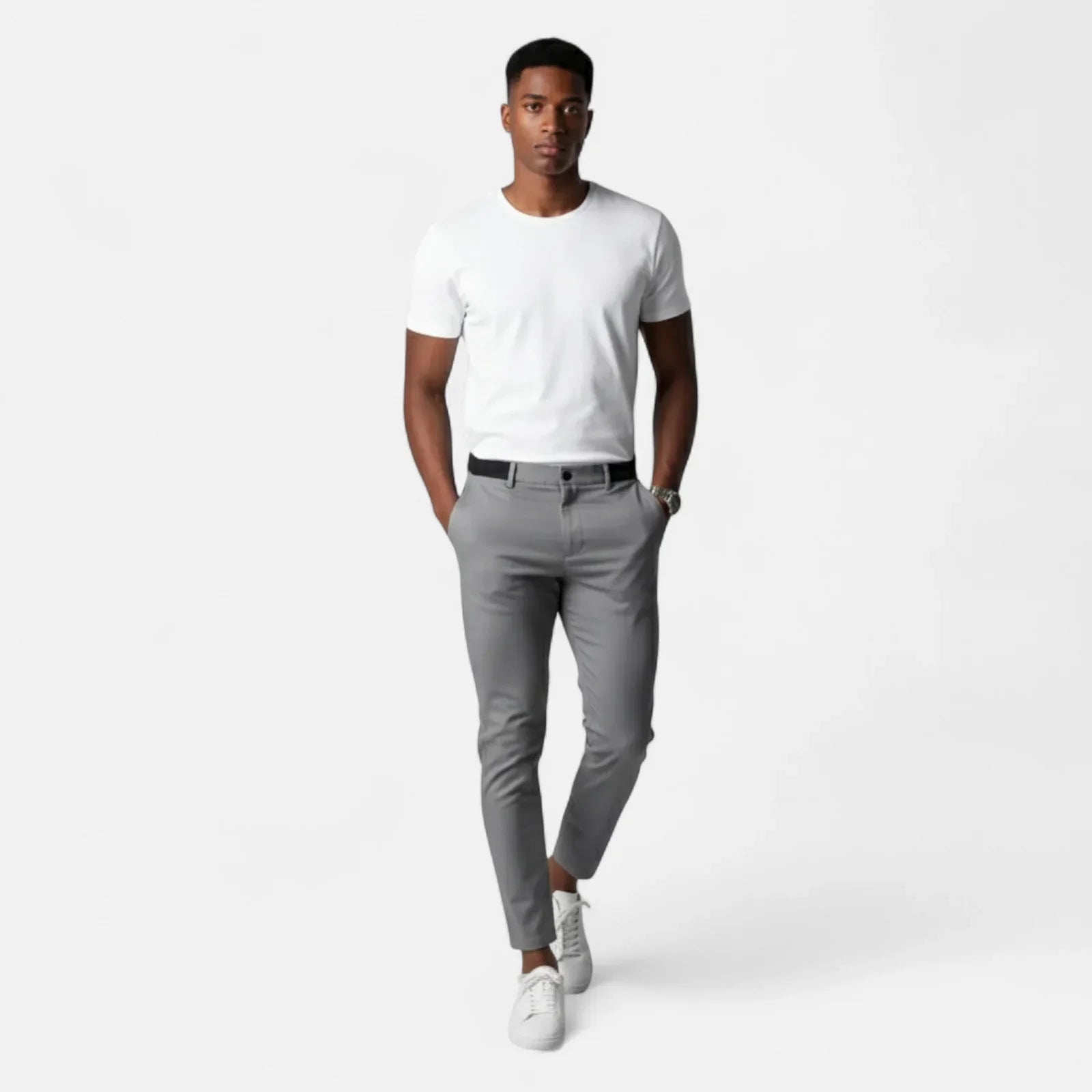 Men's Stretch Trousers with Elasticated Waist and Slim Fit