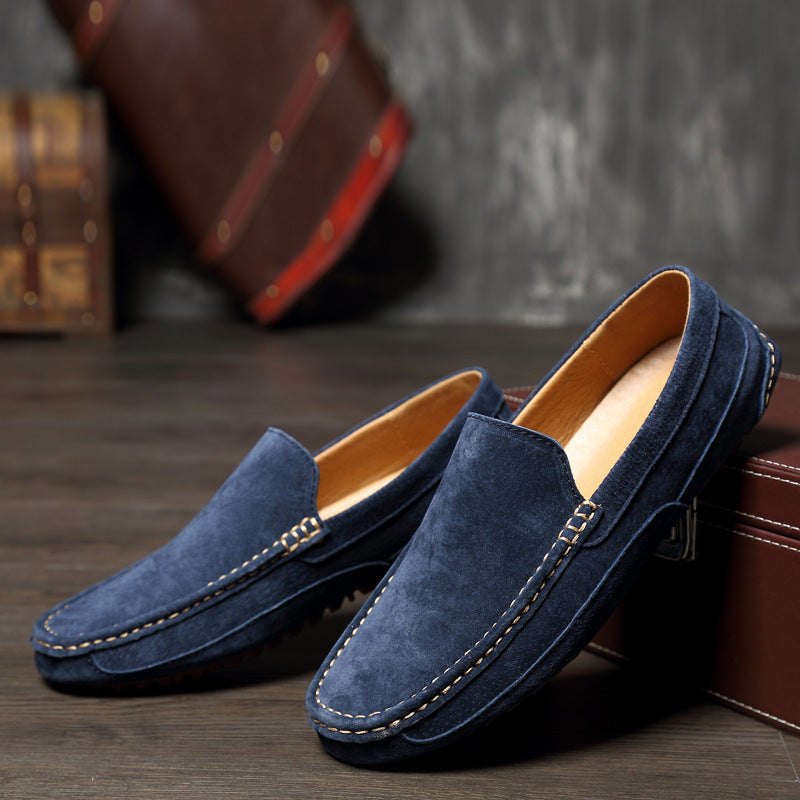 Men's Suede Slip-On Loafers with Stitched Detail and Round Toe