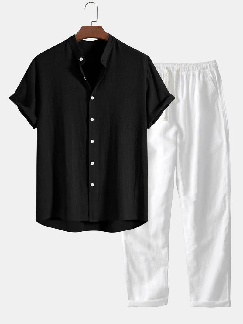 Men's Summer Set with Short Sleeve Shirt and Trousers