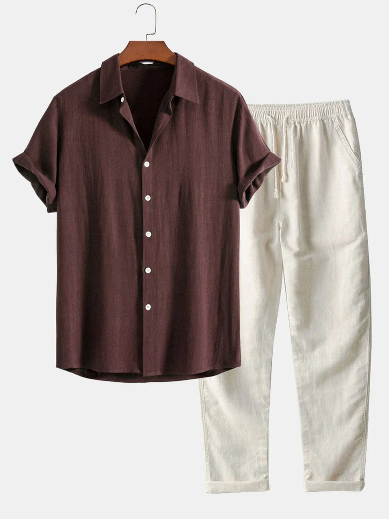 Men's Summer Set with Short Sleeve Shirt and Trousers