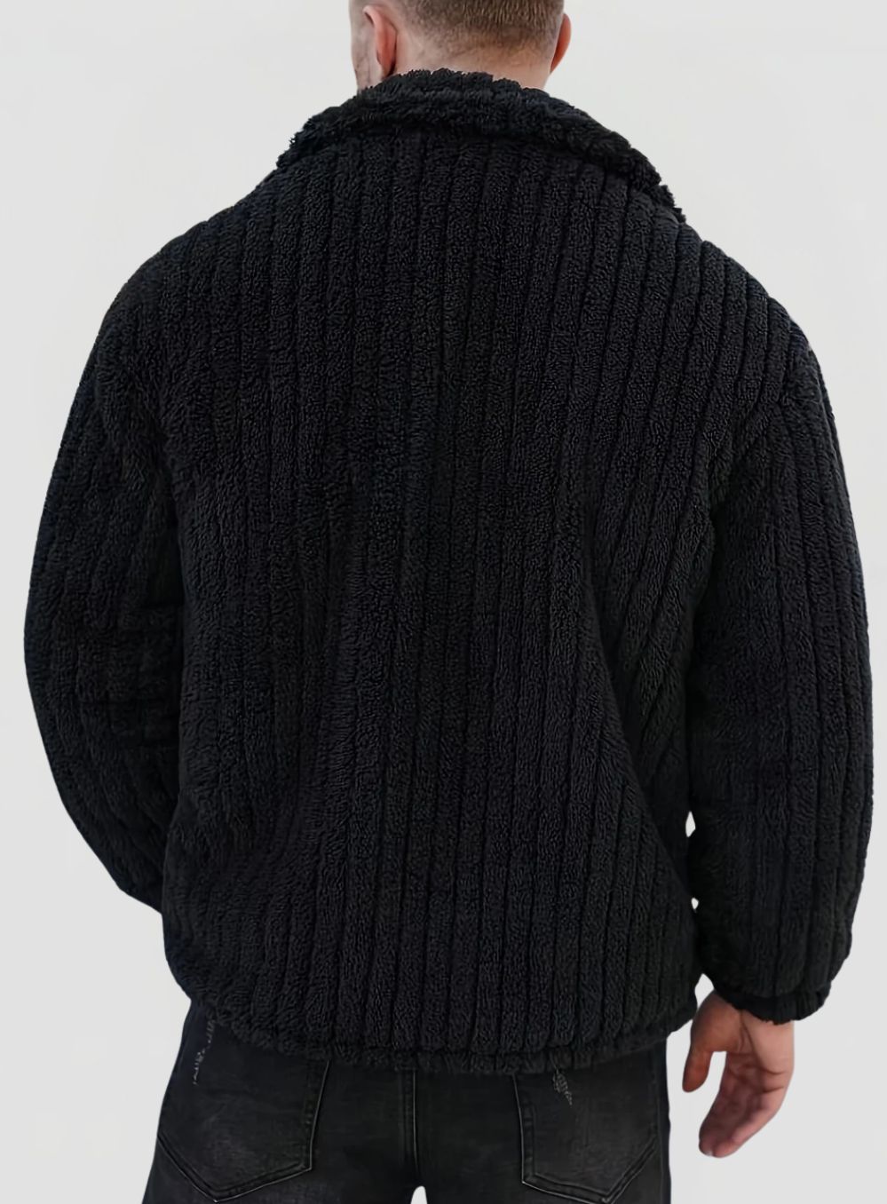 Men's Teddy Fleece Winter Jacket with Button Closure and Collar