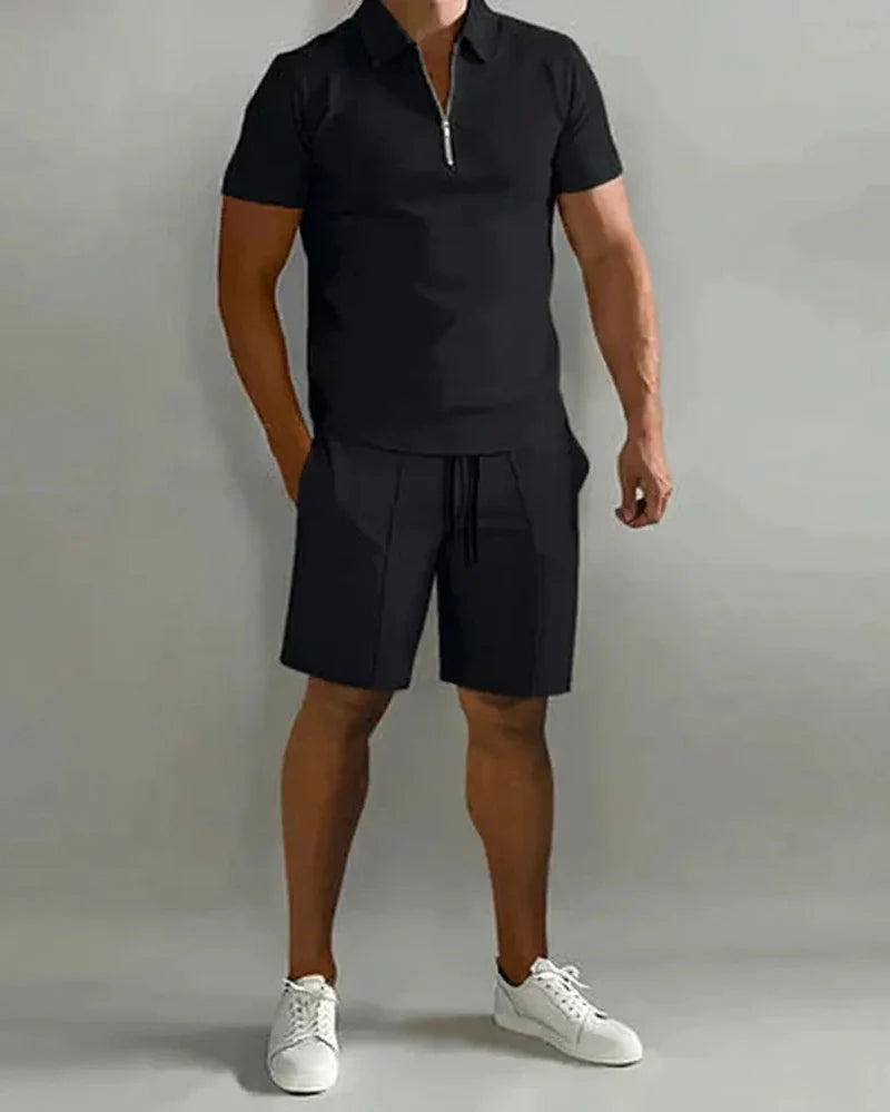 Men's Two Piece Summer Set with Polo Shirt and Shorts