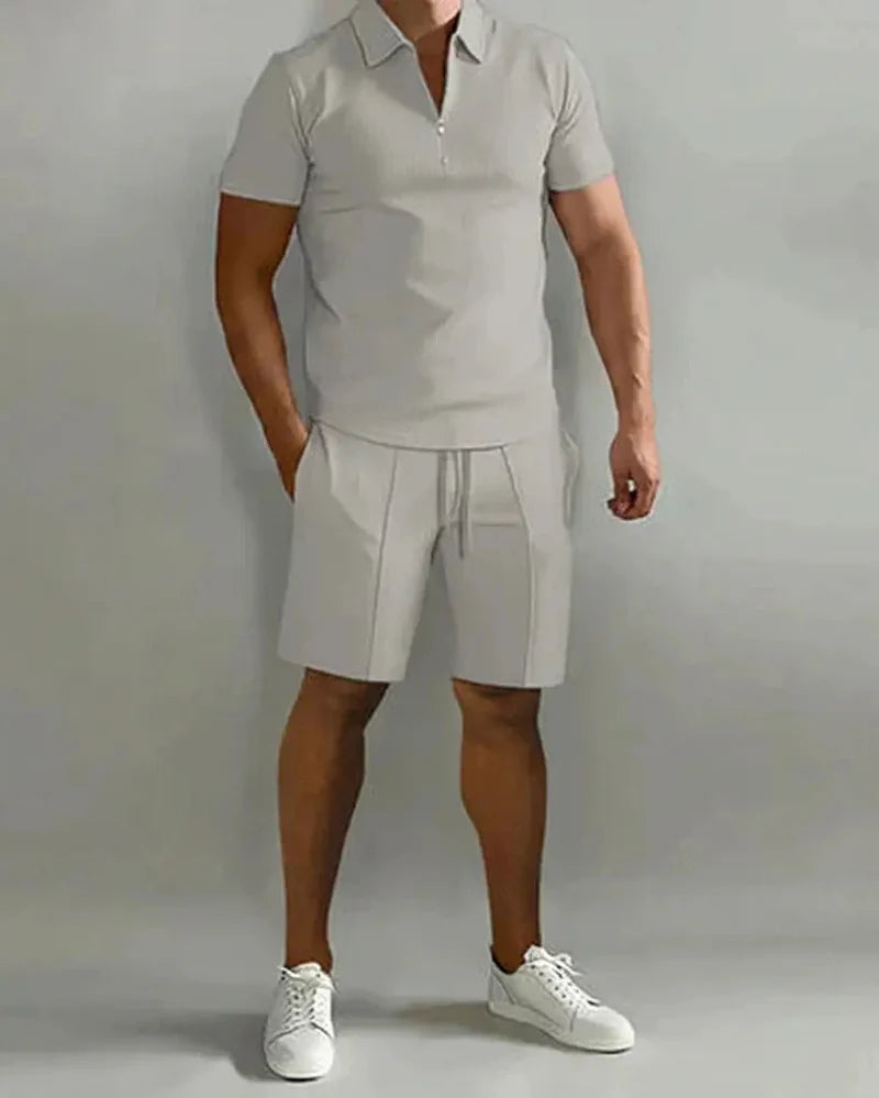 Men's Two Piece Summer Set with Polo Shirt and Shorts