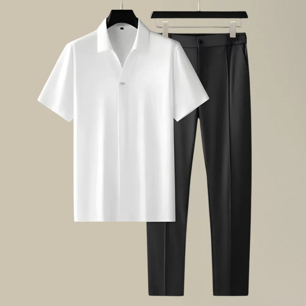 Men's Two Piece Summer Set with Polo Shirt and Trousers