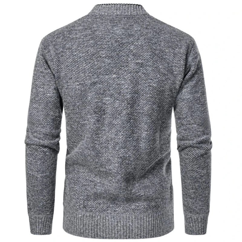 Men's V-Neck Knit Cardigan with Contrast Trim and Check Lining