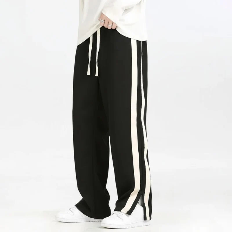 Men's Wide Leg Joggers with Side Stripes and Drawstring Waist