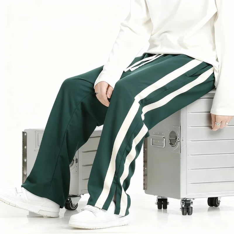 Men's Wide Leg Joggers with Side Stripes and Drawstring Waist