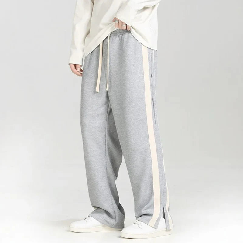 Men's Wide Leg Joggers with Side Stripes and Drawstring Waist