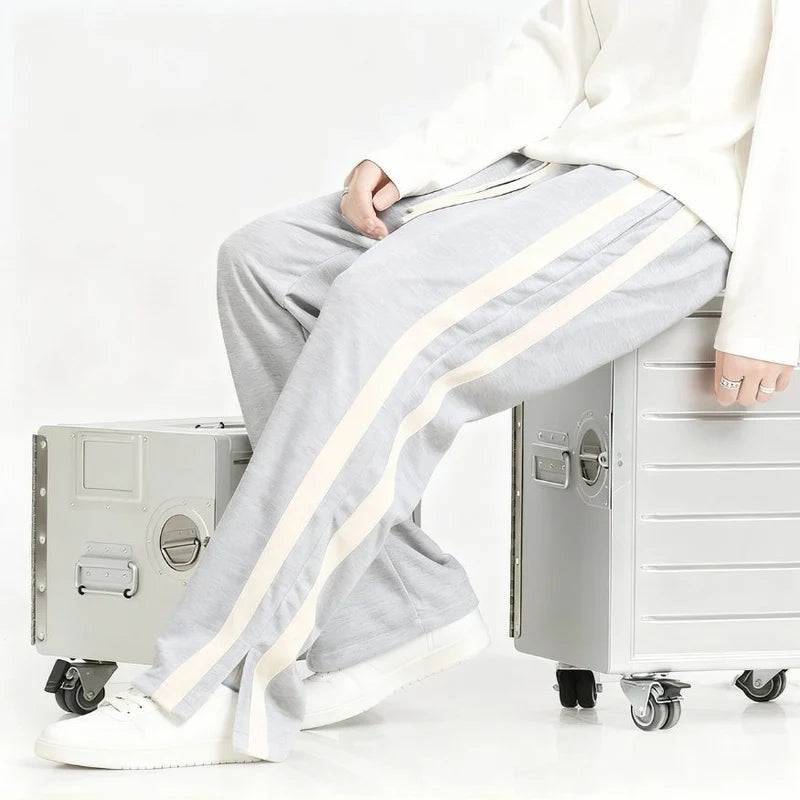 Men's Wide Leg Joggers with Side Stripes and Drawstring Waist