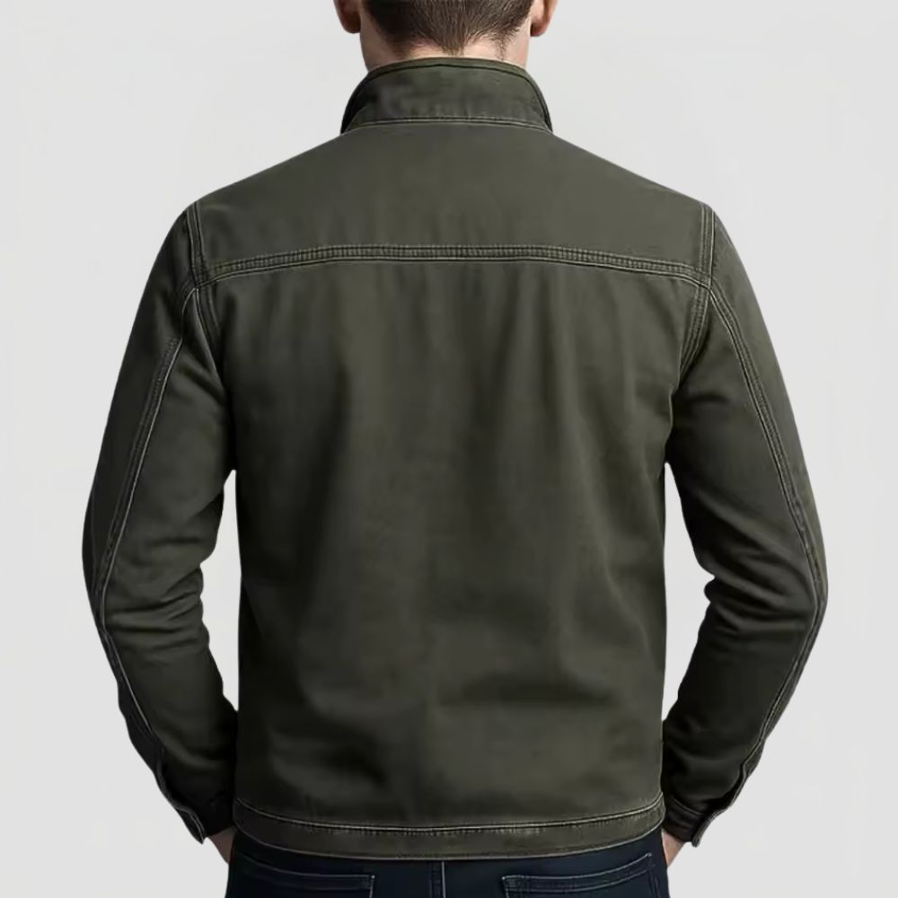 Men's Zip Closure Jacket with Stand Collar and Chest Pockets