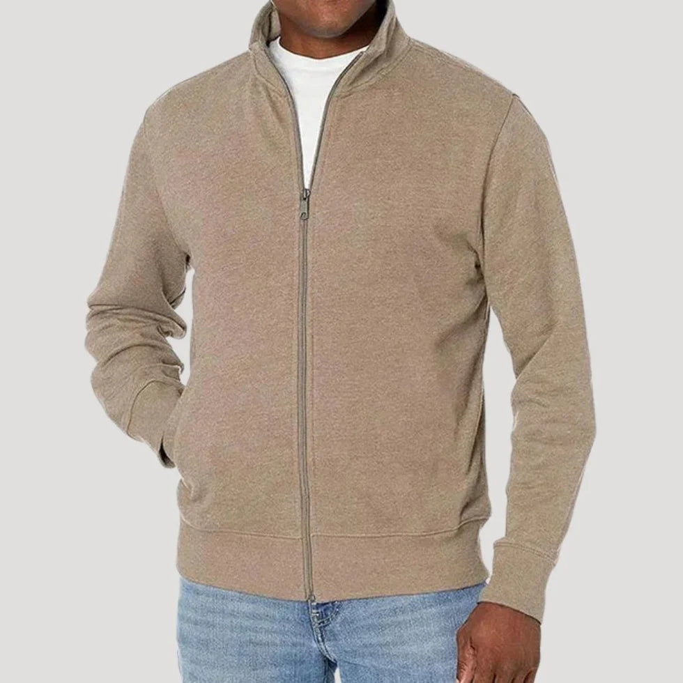 Men's Zip Jacket with Stand Collar and Side Pockets