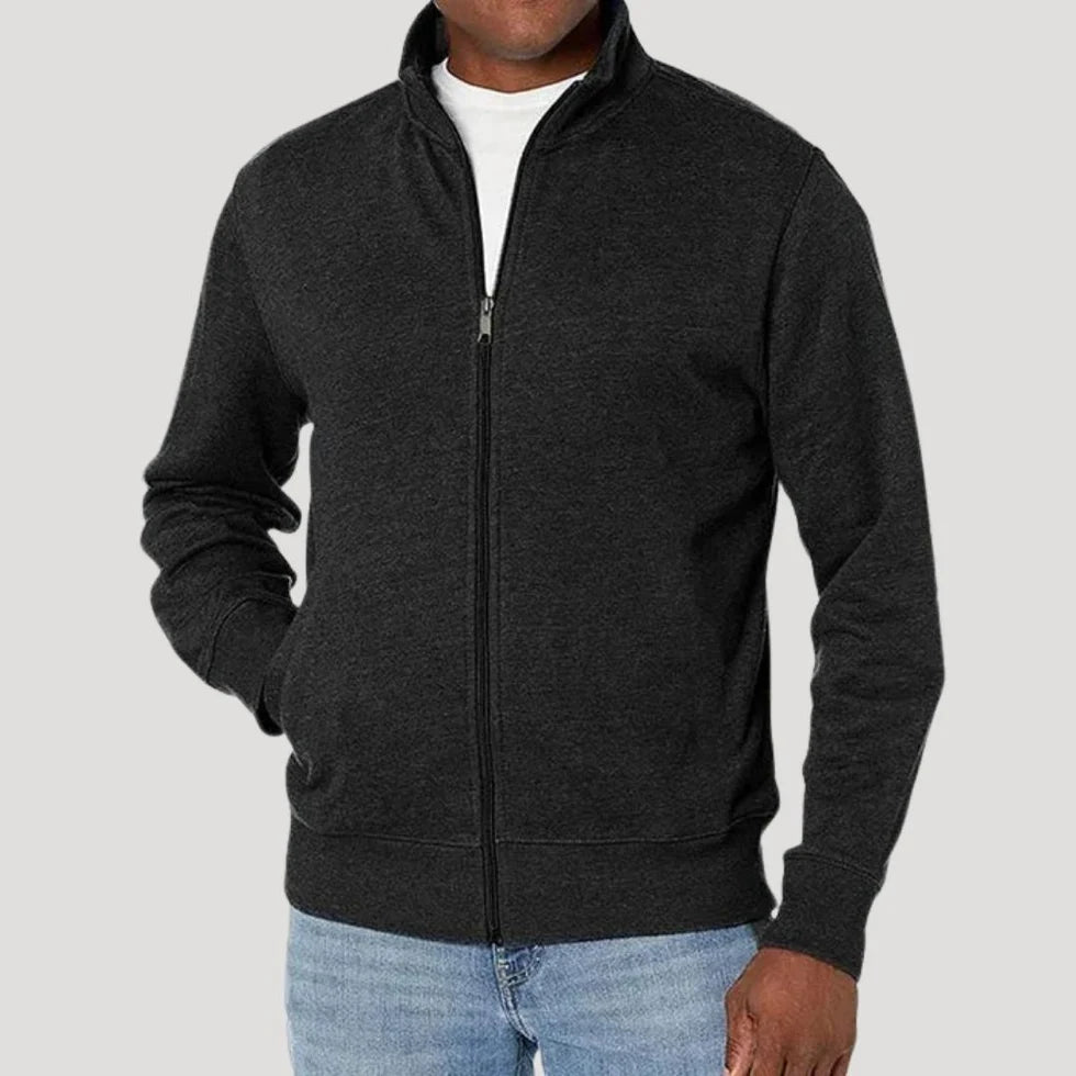Men's Zip Jacket with Stand Collar and Side Pockets