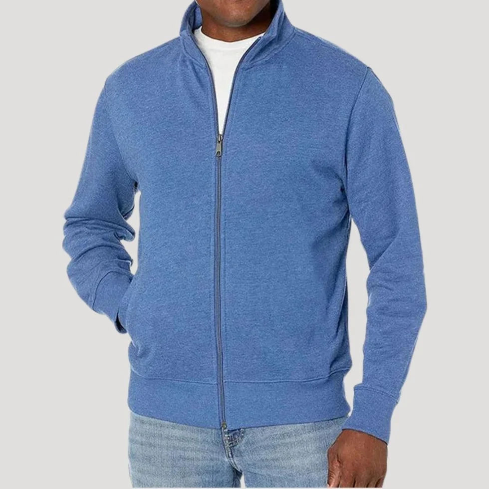 Men's Zip Jacket with Stand Collar and Side Pockets