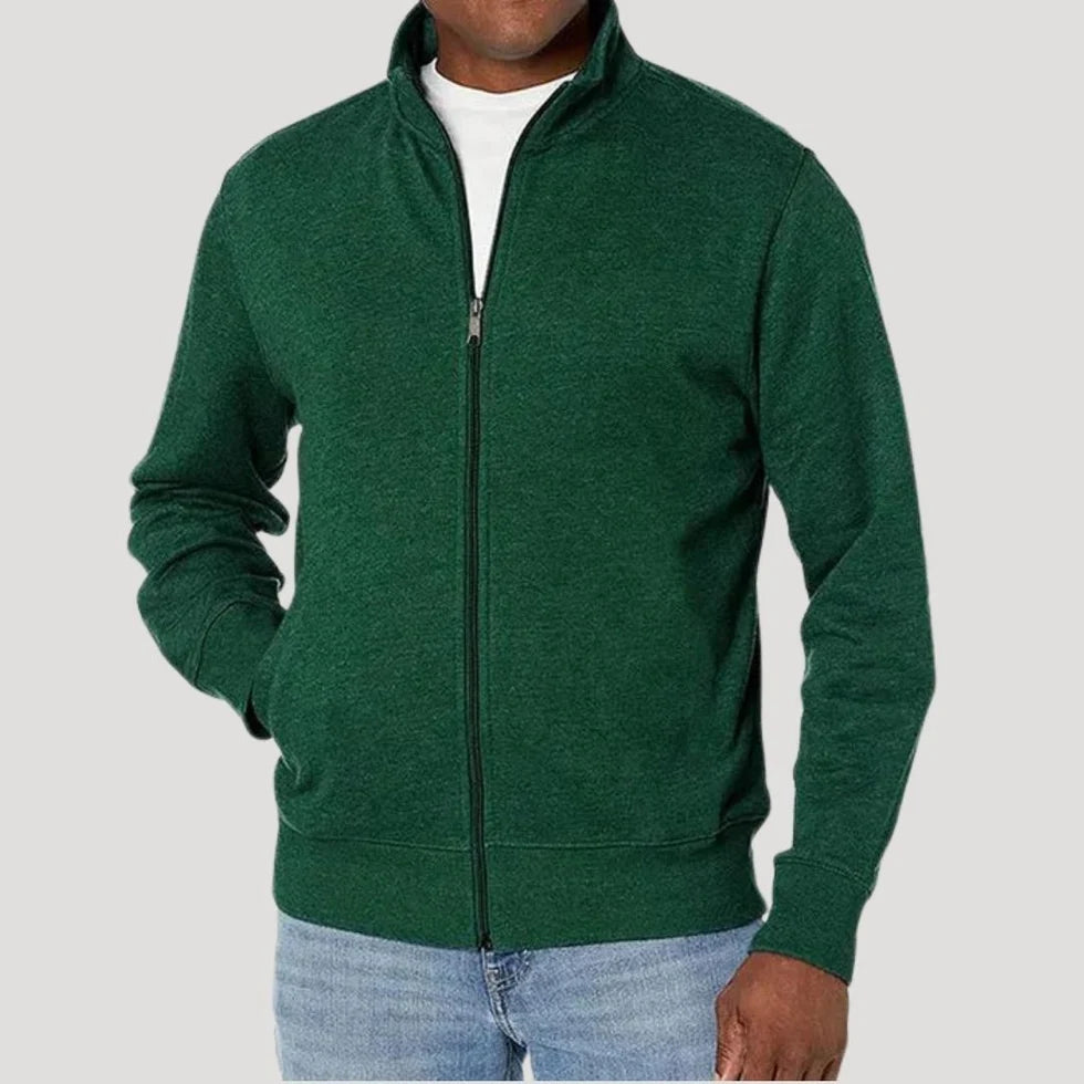 Men's Zip Jacket with Stand Collar and Side Pockets