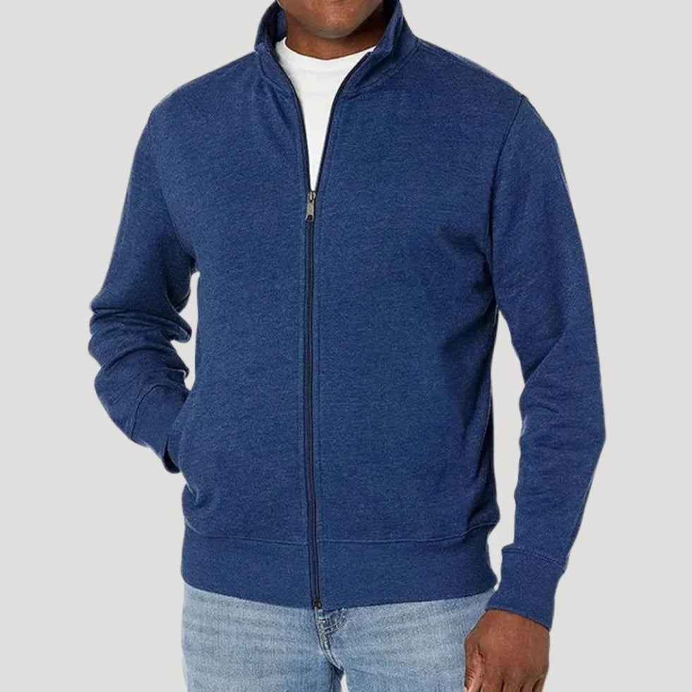 Men's Zip Jacket with Stand Collar and Side Pockets