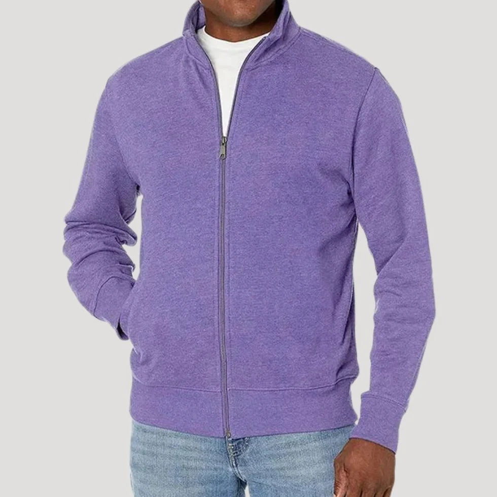 Men's Zip Jacket with Stand Collar and Side Pockets