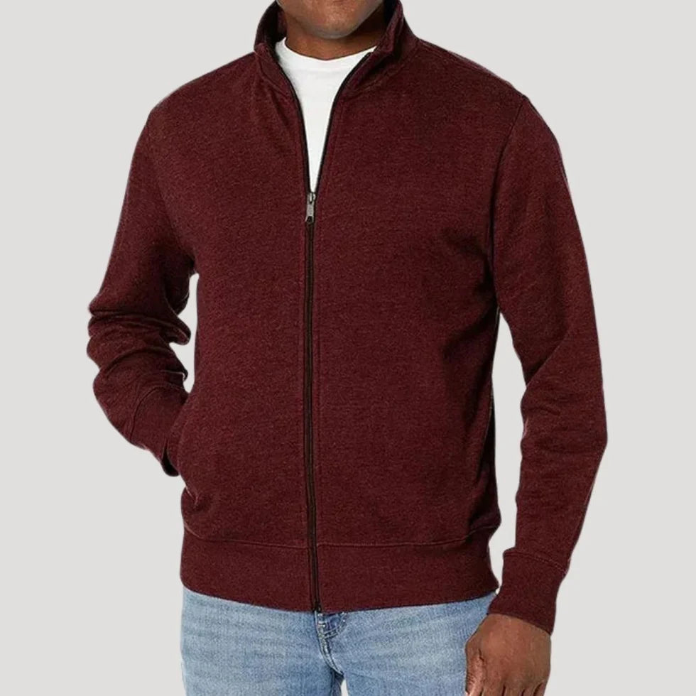 Men's Zip Jacket with Stand Collar and Side Pockets