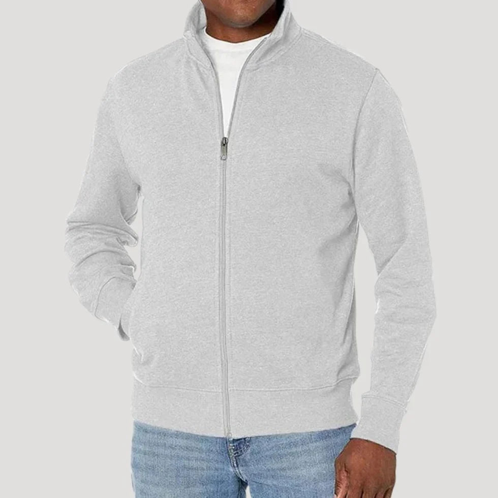 Men's Zip Jacket with Stand Collar and Side Pockets