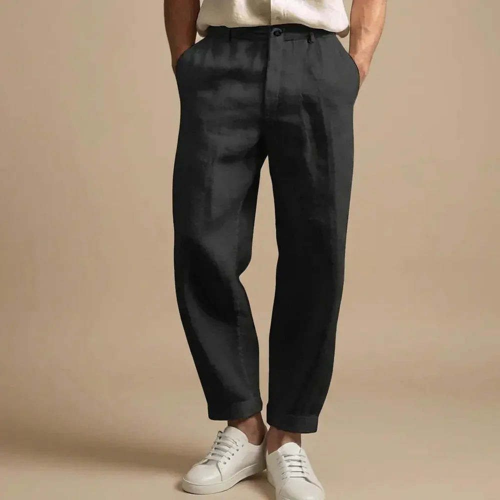 Men's cotton Mix Trousers with Button Closure and Cuffed Hem