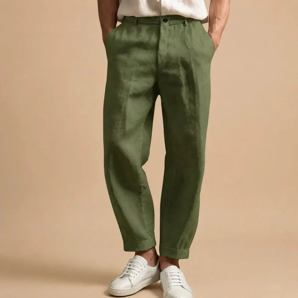 Men's cotton Mix Trousers with Button Closure and Cuffed Hem