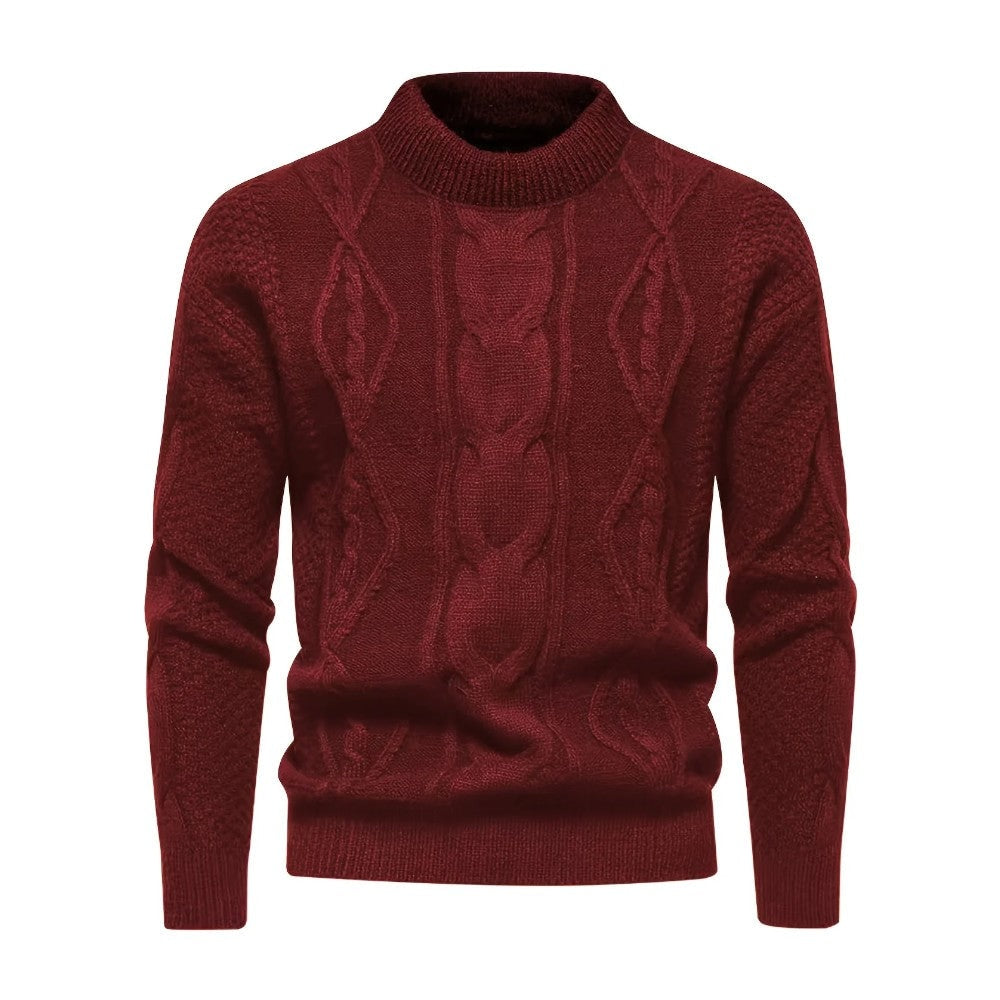 Men's Cable Knit Crew Neck Jumper with Ribbed Cuffs
