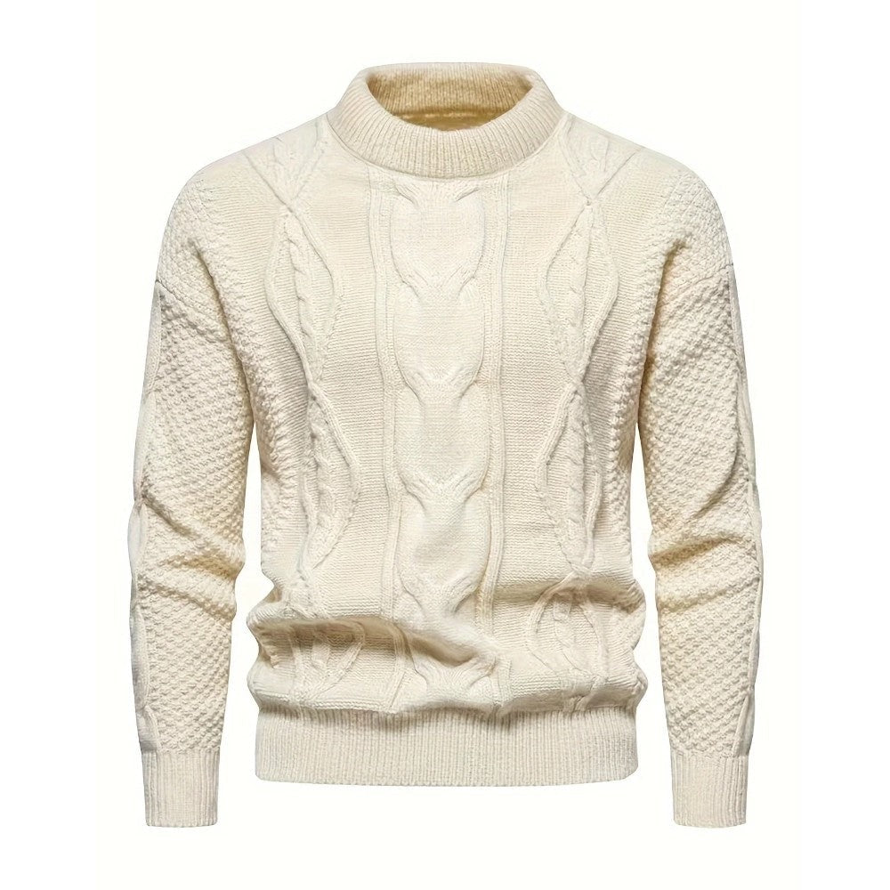 Men's Cable Knit Crew Neck Jumper with Ribbed Cuffs
