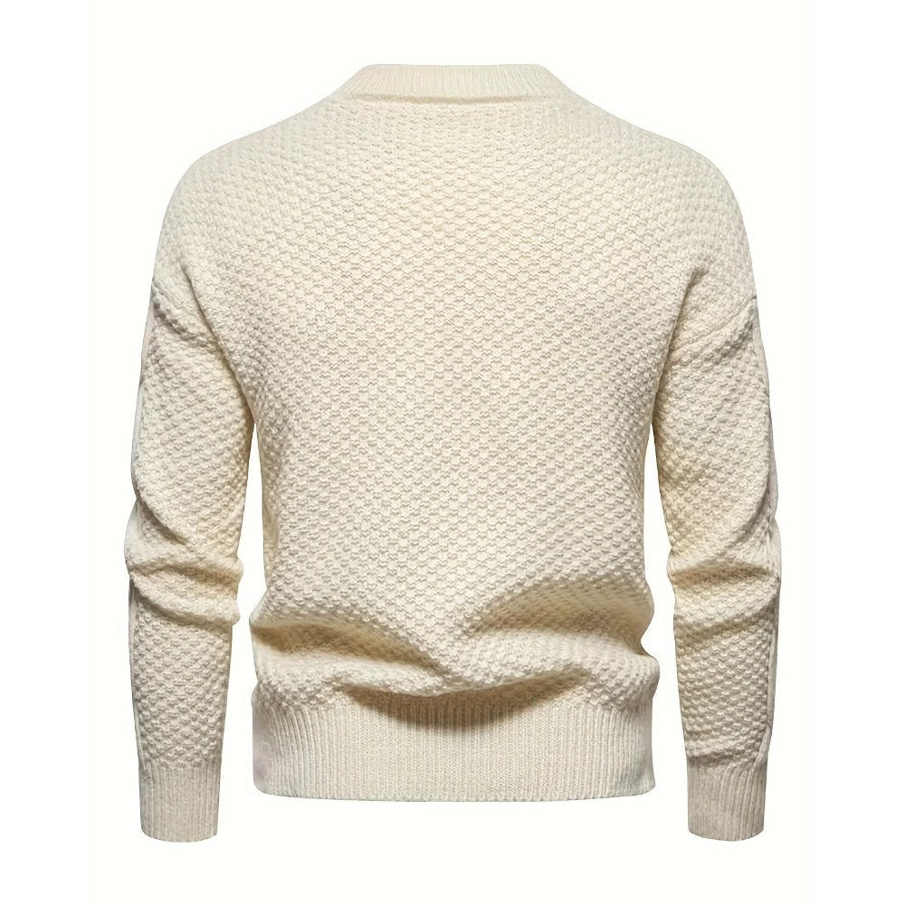 Men's Cable Knit Crew Neck Jumper with Ribbed Cuffs