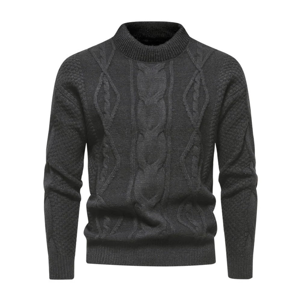 Men's Cable Knit Crew Neck Jumper with Ribbed Cuffs