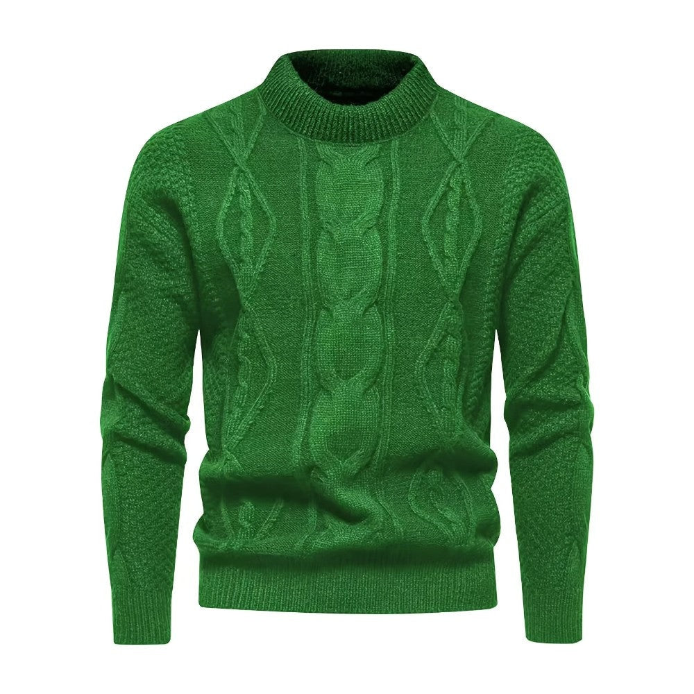 Men's Cable Knit Crew Neck Jumper with Ribbed Cuffs