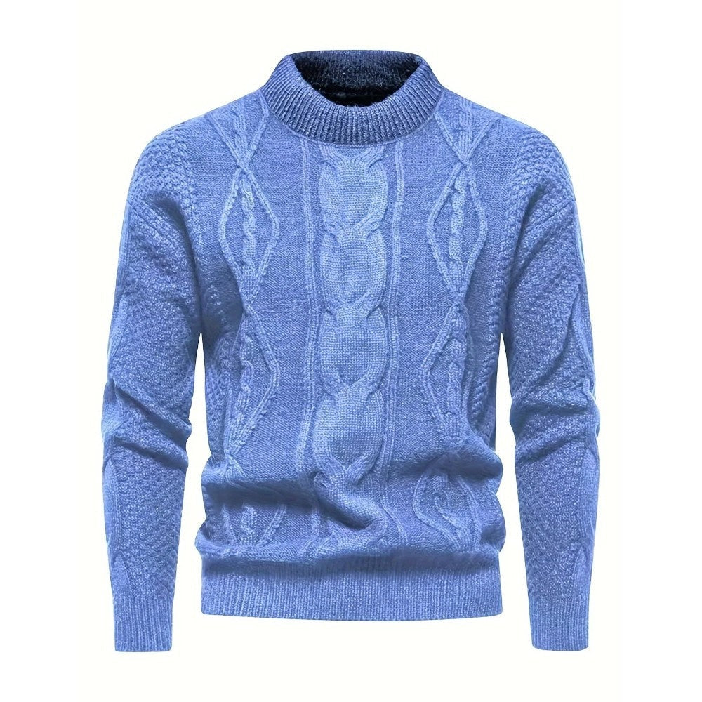 Men's Cable Knit Crew Neck Jumper with Ribbed Cuffs