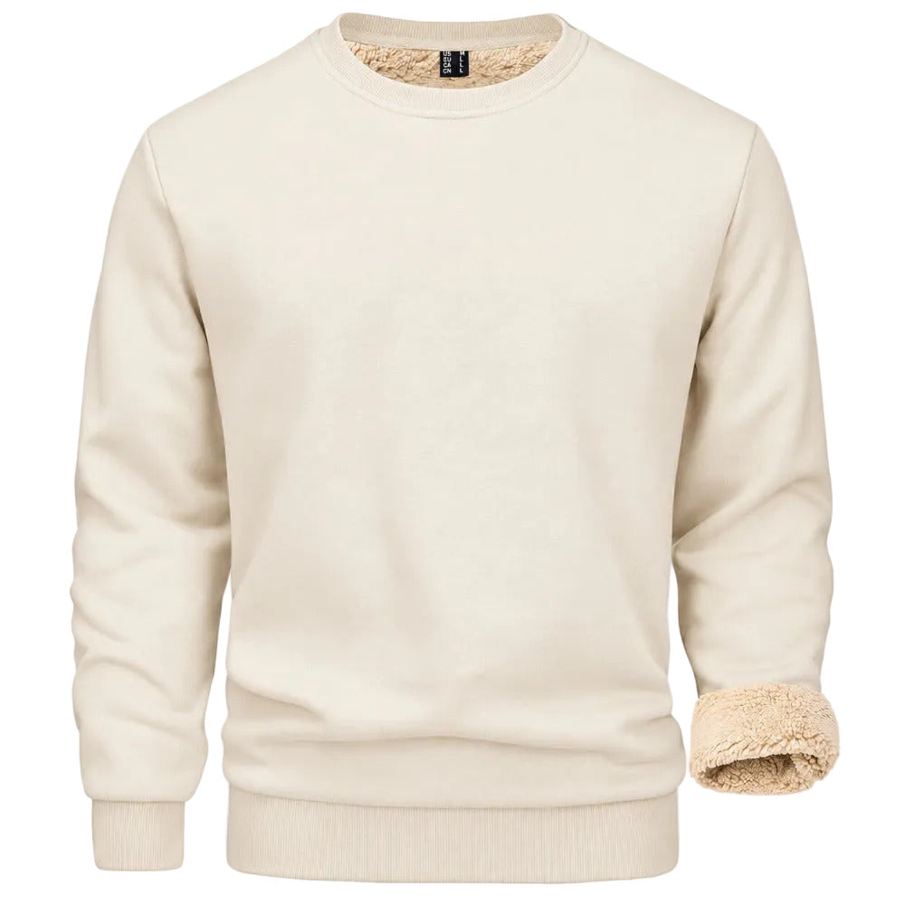 Men's Crew Neck Jumper with Fleece Lining and Ribbed Cuffs