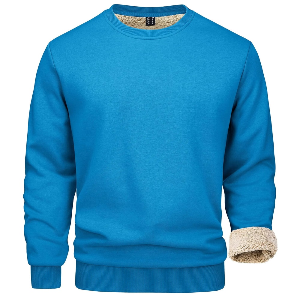 Men's Crew Neck Jumper with Fleece Lining and Ribbed Cuffs