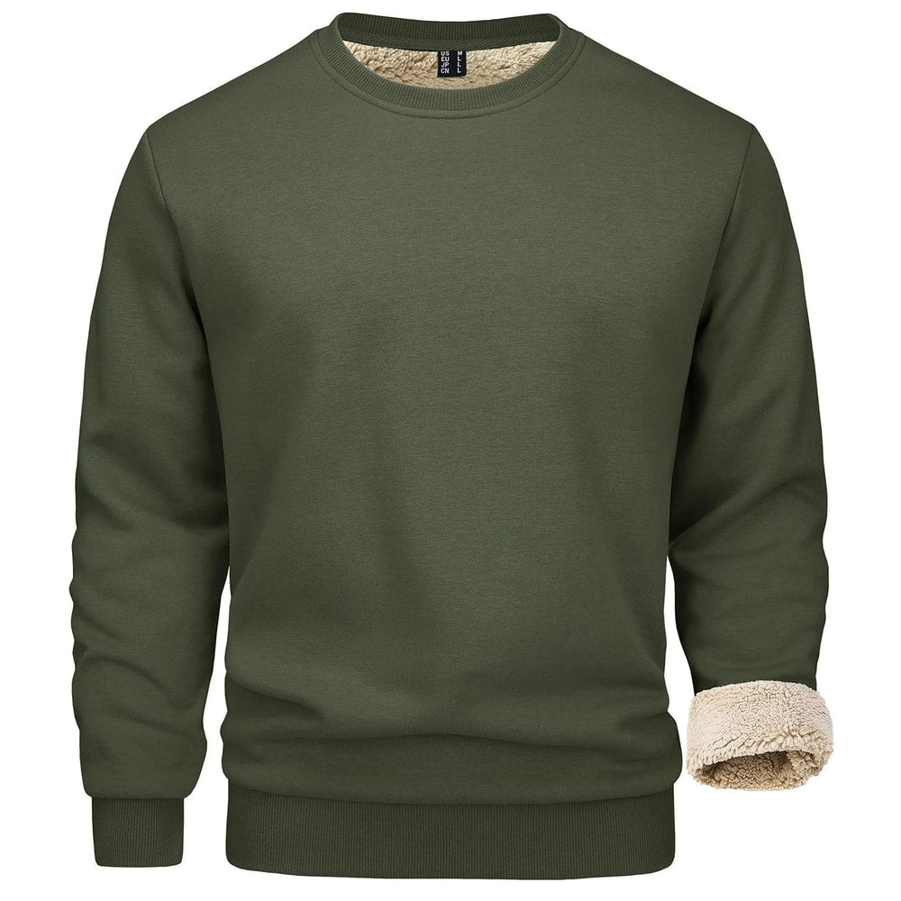 Men's Crew Neck Jumper with Fleece Lining and Ribbed Cuffs
