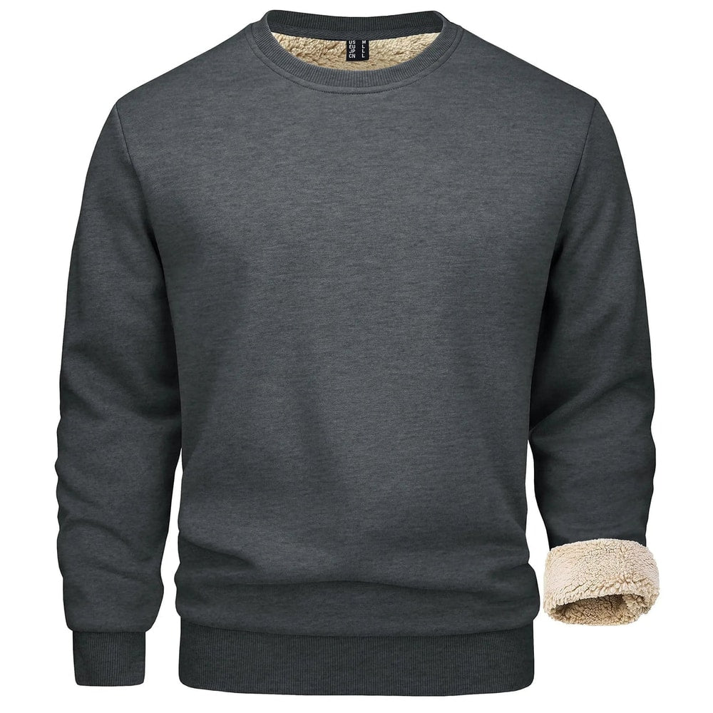 Men's Crew Neck Jumper with Fleece Lining and Ribbed Cuffs