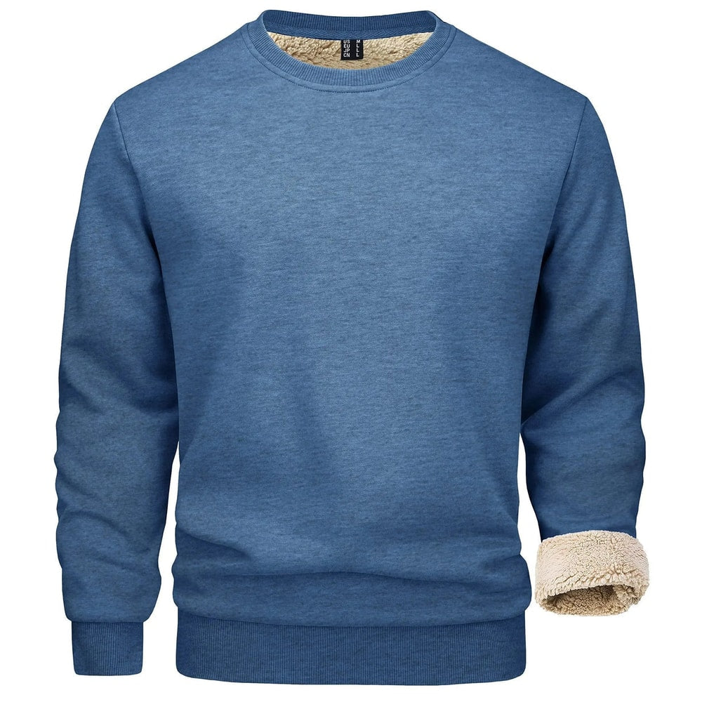 Men's Crew Neck Jumper with Fleece Lining and Ribbed Cuffs