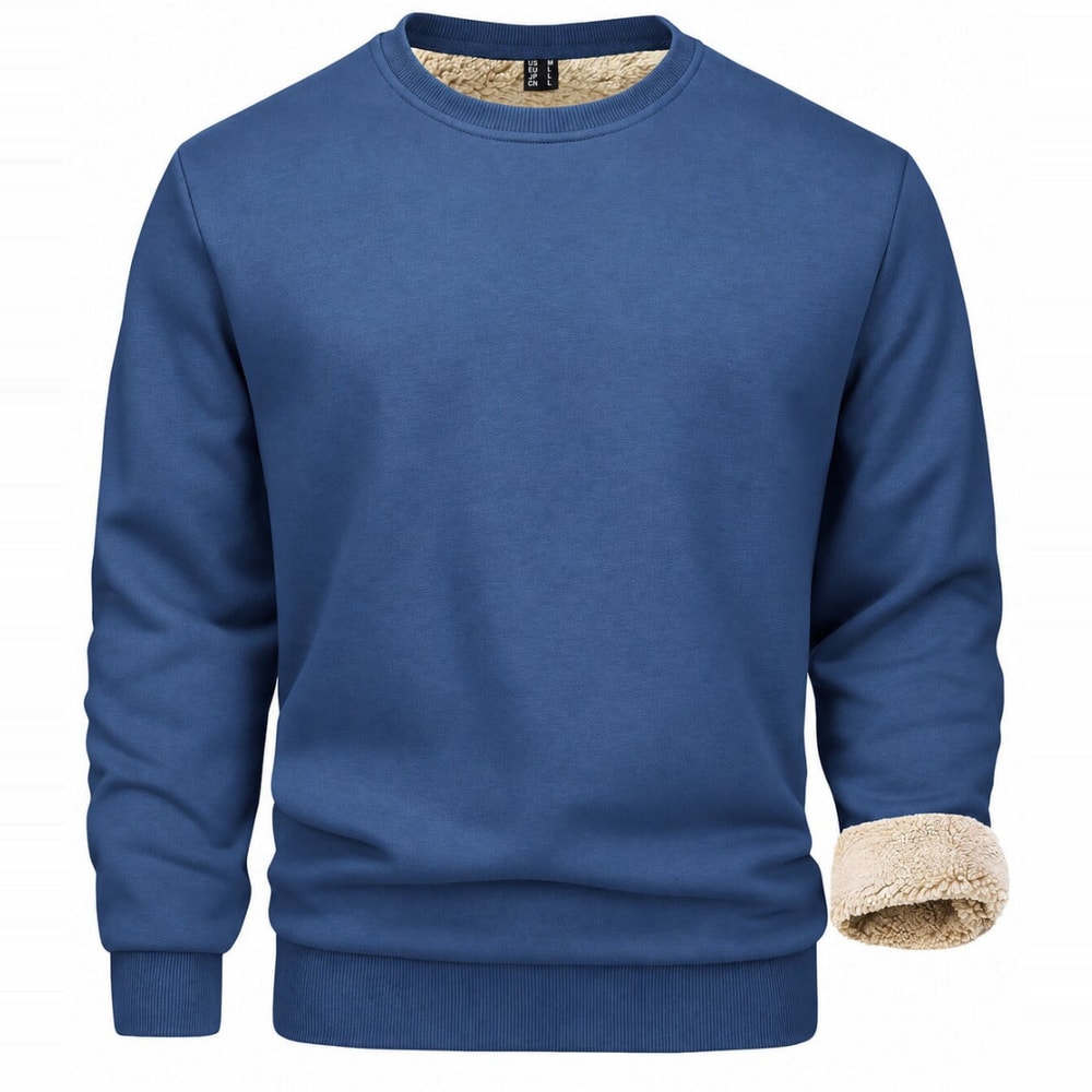 Men's Crew Neck Jumper with Fleece Lining and Ribbed Cuffs