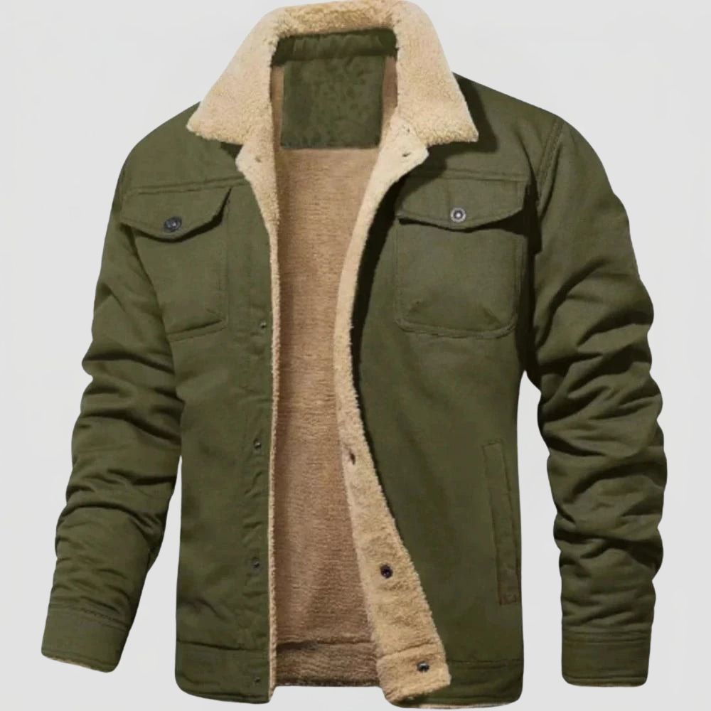 Men's Fleece-Lined Jacket with Button Closure and Chest Pockets