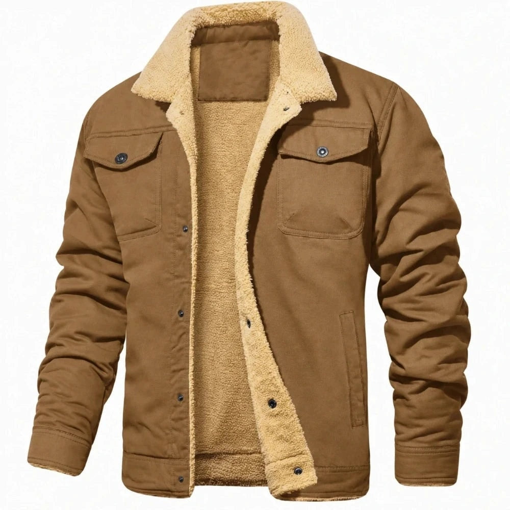 Men's Fleece-Lined Jacket with Button Closure and Chest Pockets