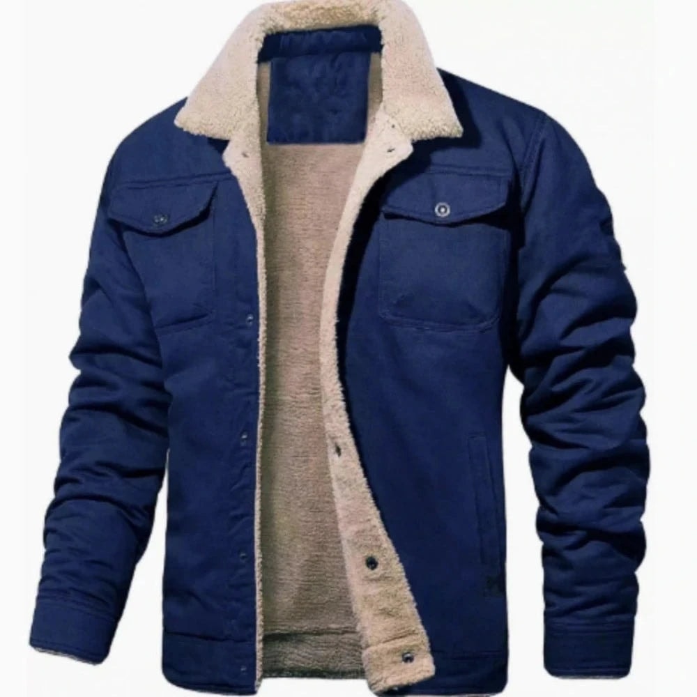 Men's Fleece-Lined Jacket with Button Closure and Chest Pockets