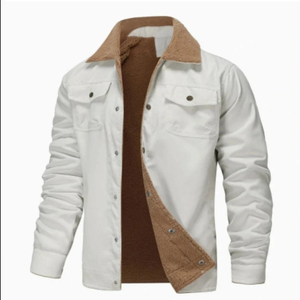 Men's Fleece-Lined Jacket with Button Closure and Chest Pockets