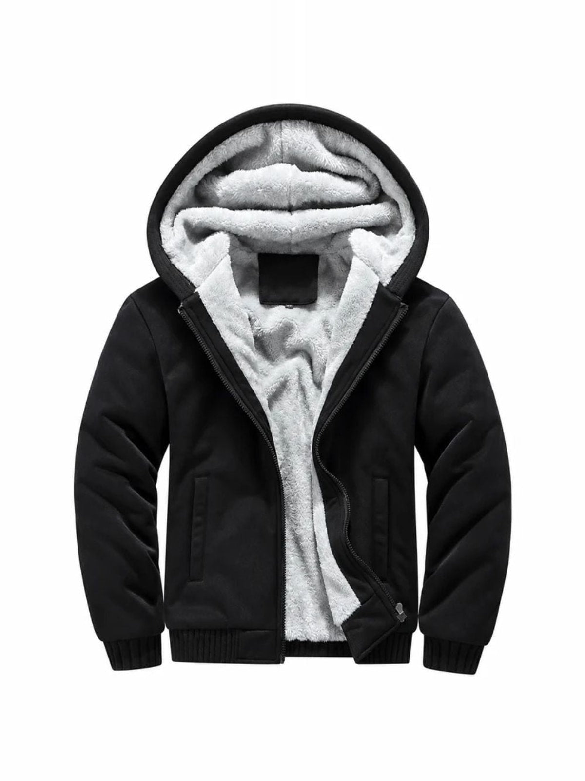 Men's Fleece-Lined Zip-Up Hoodie with Ribbed Cuffs and Side Pockets