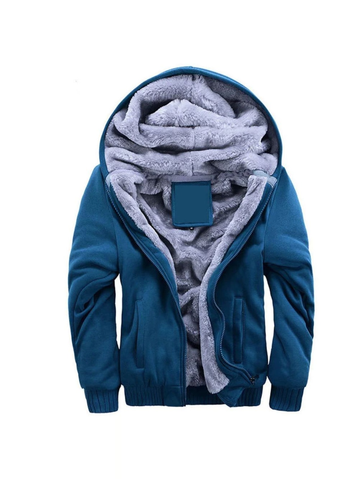 Men's Fleece-Lined Zip-Up Hoodie with Ribbed Cuffs and Side Pockets