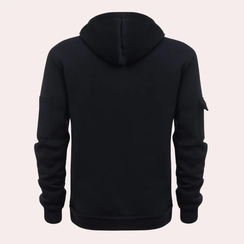 Men's Half-Zip Hoodie with Drawstring Hood and Zip Pockets