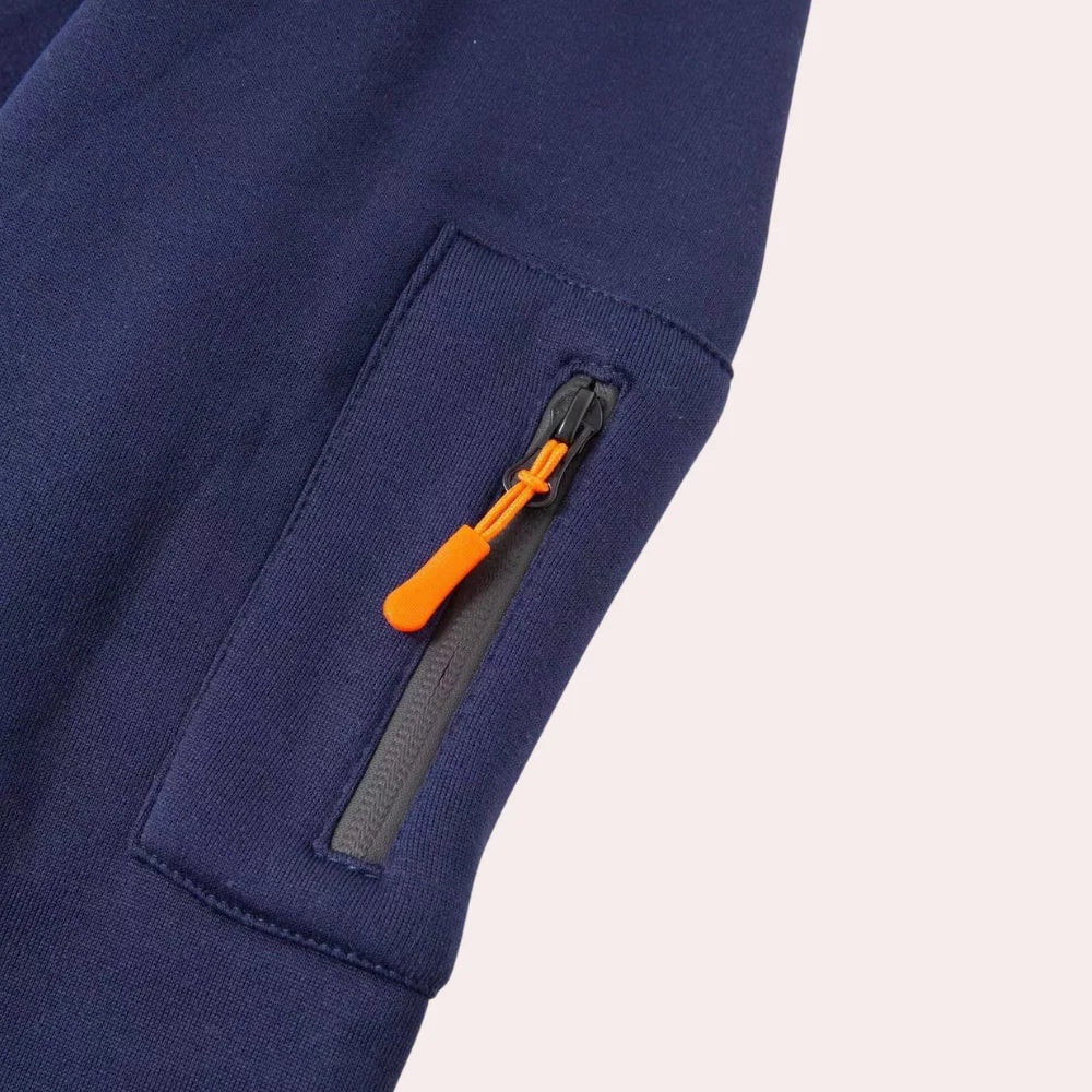 Men's Half-Zip Hoodie with Drawstring Hood and Zip Pockets