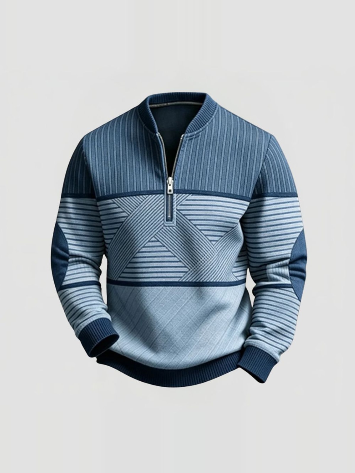 Men's Half-Zip Jumper with Geometric Pattern and Elbow Patches