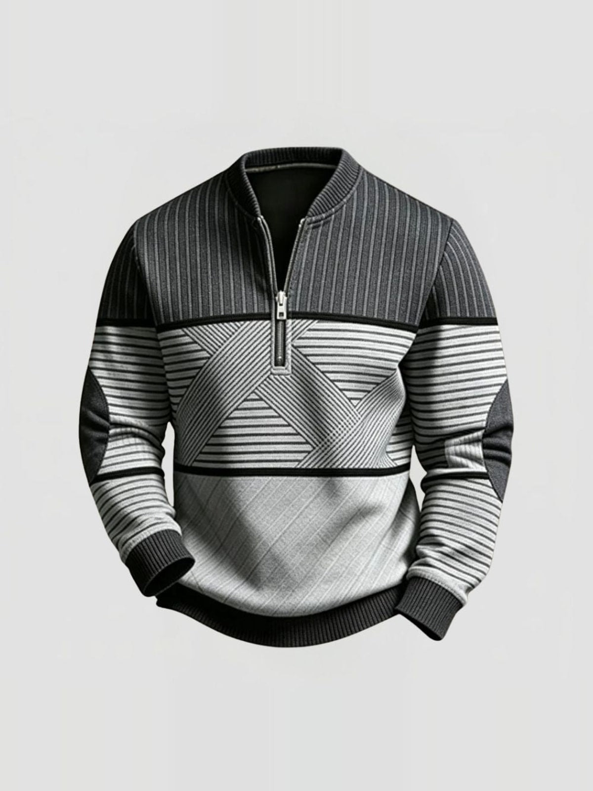 Men's Half-Zip Jumper with Geometric Pattern and Elbow Patches